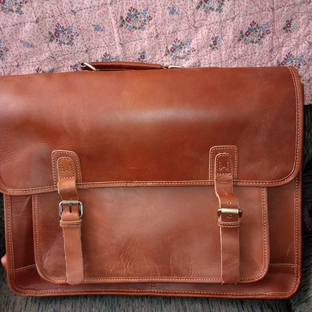 Leather briefcase computer bag 18x14x4 inches